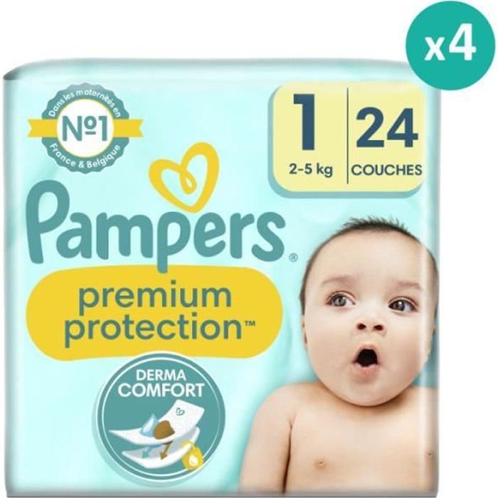 Couches Jetables Premium Protection - PAMPERS - Taille 1 - 24 couches - Mixte