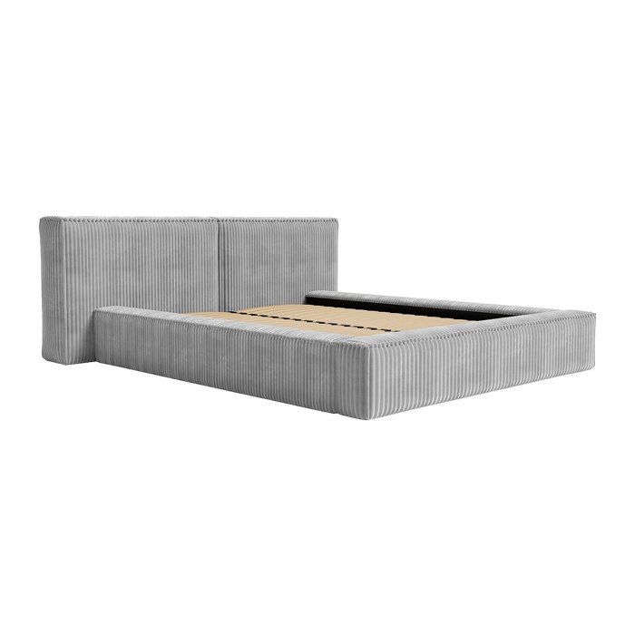 Lit coffre 140 x 190 cm - Velours côtelé grosses côtes - Gris clair - TIMANO
