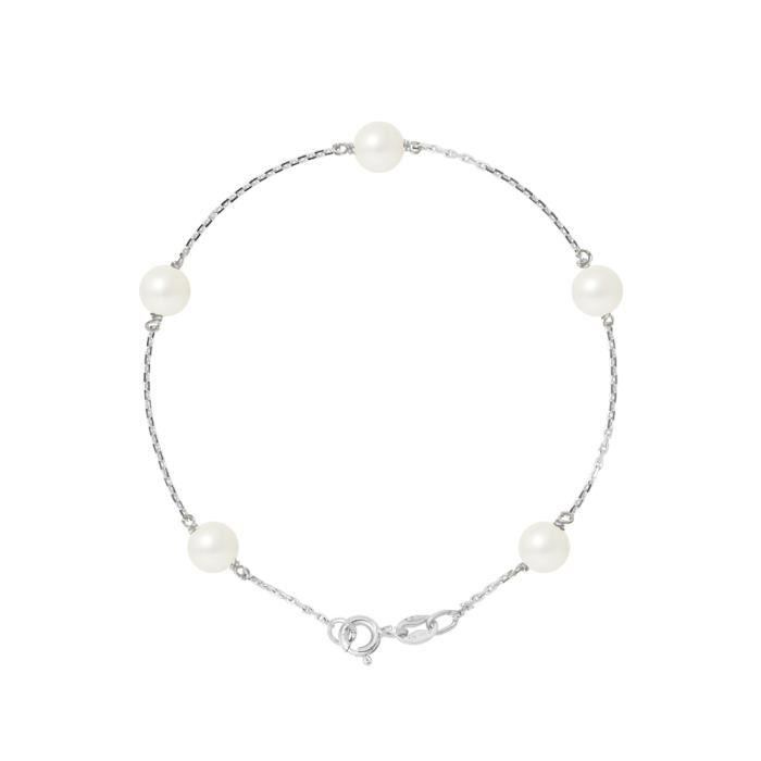 Bracelet - PERLINEA - 5 Perles de Culture dEau Douce 6-7 mm - Argent 925 - Longueur 18 cm - Femme