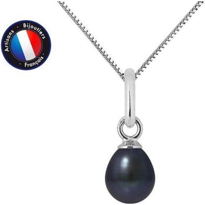 Pendentif - PERLINEA - Véritable Perle de Culture Noire 5-6 mm - Or Blanc - Chaîne 42 cm - Femme