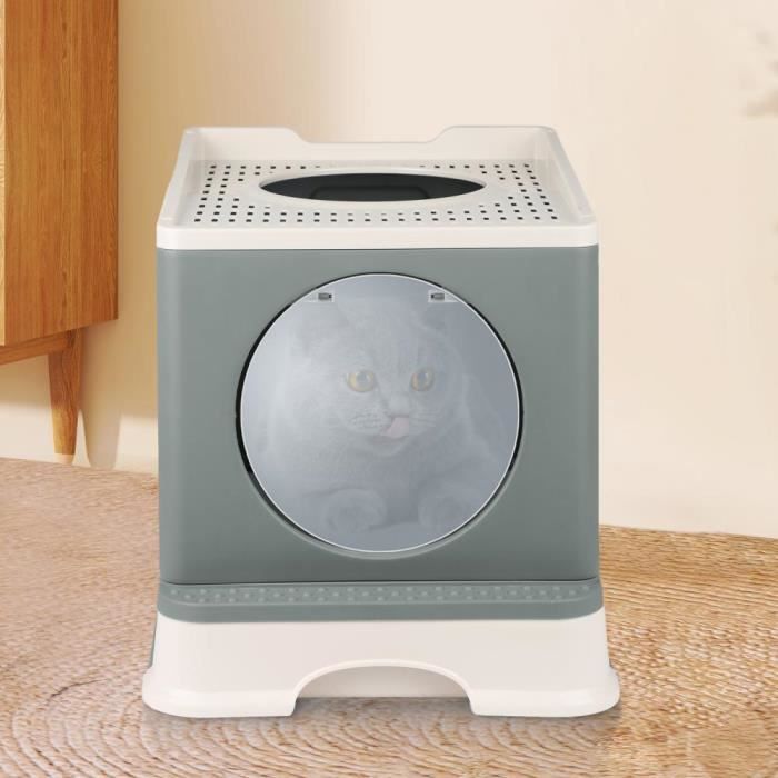 Meilleurs prix pour Bac à litière avec couvercle - QUIIENCLEE - 2 ouvertures - tiroirs et pelle à litière - gris