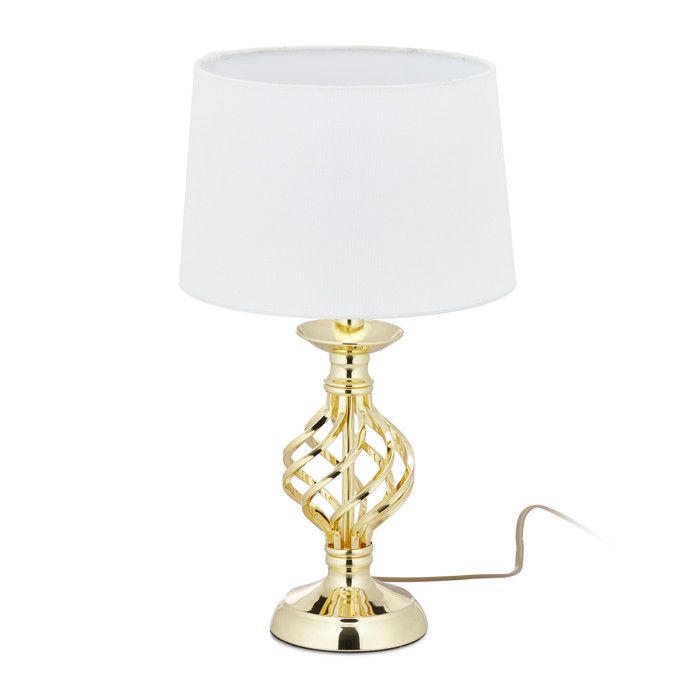 Relaxdays Lampe de table moderne tactile 3 niveaux douille E14 HxP 43 5 x 25 cm doré/blanc