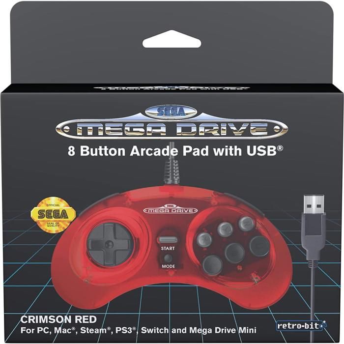 Retrobit SEGA Mega Drive manette Crimson filaire 8 boutons Connexion USB Neuf