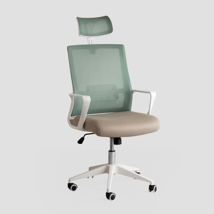 chaise de bureau sklum teill colors avec roues et accoudoirs - tissu - céladon - beige lin