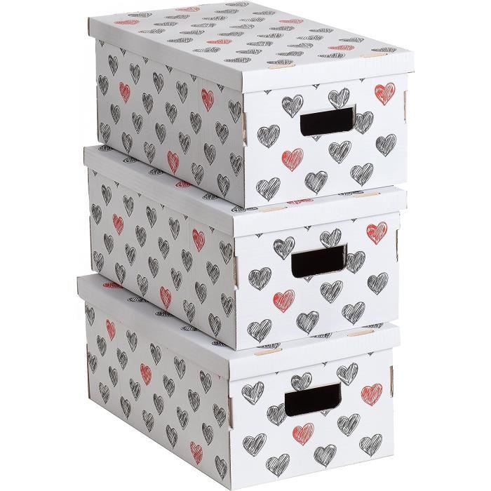 Lot de 3 Boîtes de Rangement à Décorer - Carton Gris - Petit Modèle, A
