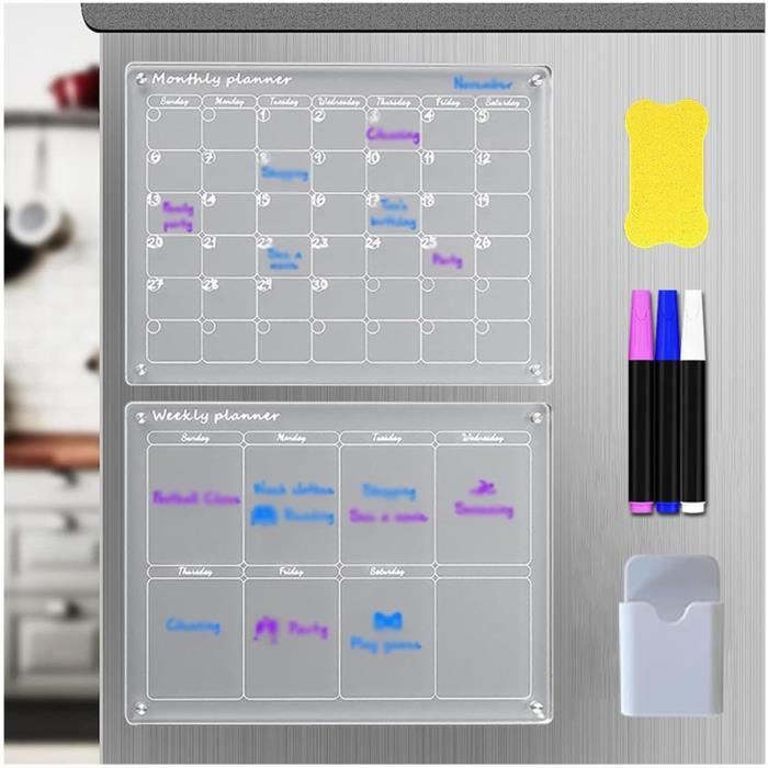 Planning Hebdomadaire Magnétique Effaçable 45x30 Cm - Pour Frigo (Surfaces Ferreuses) - Avec Marqueurs Et Aimants - Organisation Famille, Bureau, Repas