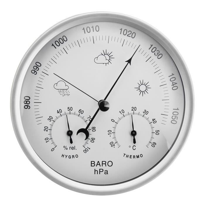 TEMPSA 3 en 1 Baromètre Thermomètre Humidomètre 132mm Blanc