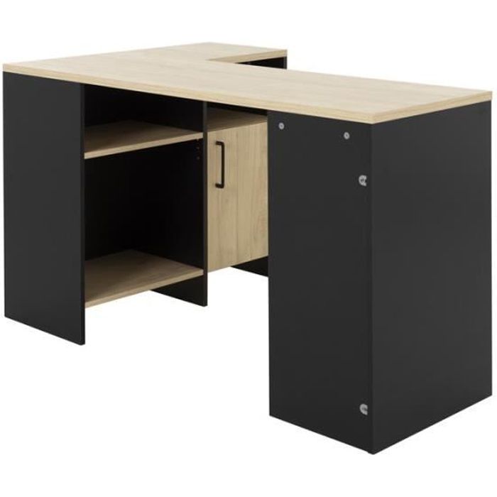 Bureau d'angle - TOUSMESMEUBLES - LIVERSTIA - Noir/Bois - Plateau