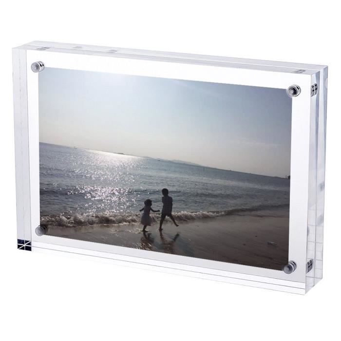 TRIXES Encadrement de photo de 6 x 4 po en acrylique magnétique - Bloc d'affichage double face - Transparent - 2 cm d'épaisseur