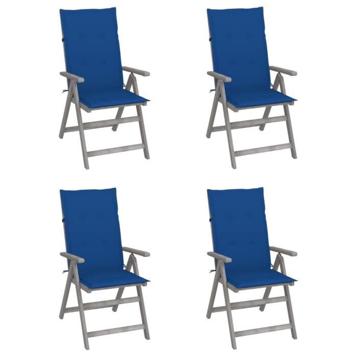 vidaXL Chaises inclinables de jardin avec coussins Acacia royal Lot de 4 - vue 3