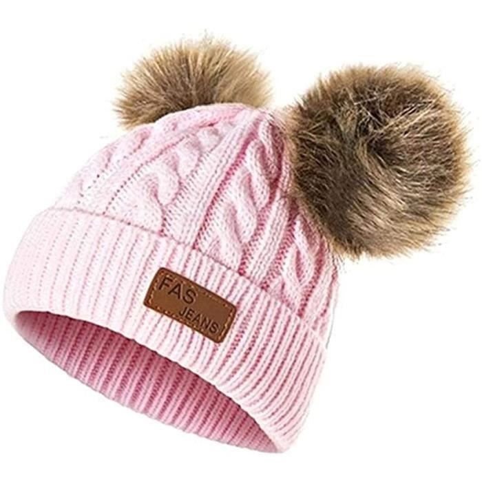 Bonnet Fille Hiver Avec Pompon Et Paillettes - Doublure Polaire, Cache-oreilles, élastique Confort