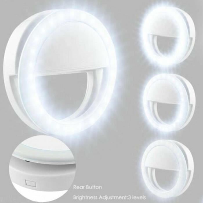VSHOP® Ring Light Selfie LED pour Téléphone - Mini Lumière Anneau 85mm Intensité Réglable5000K-7000Kavec Porte-Smartphone pour