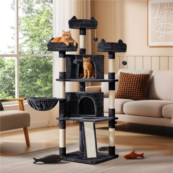Arbre à Chat XXL175 cm avec Griffoirs Sisal Niches Boules et Perchoirs Maison de Jeux Multiniveau pour ChatGris Foncé YAHEETECH