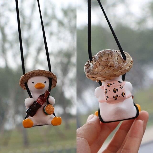 Décoration Voiture Canard Oscillant - Pendentif Rétroviseur Mignon Avec Chapeau Et Sac à Dos
