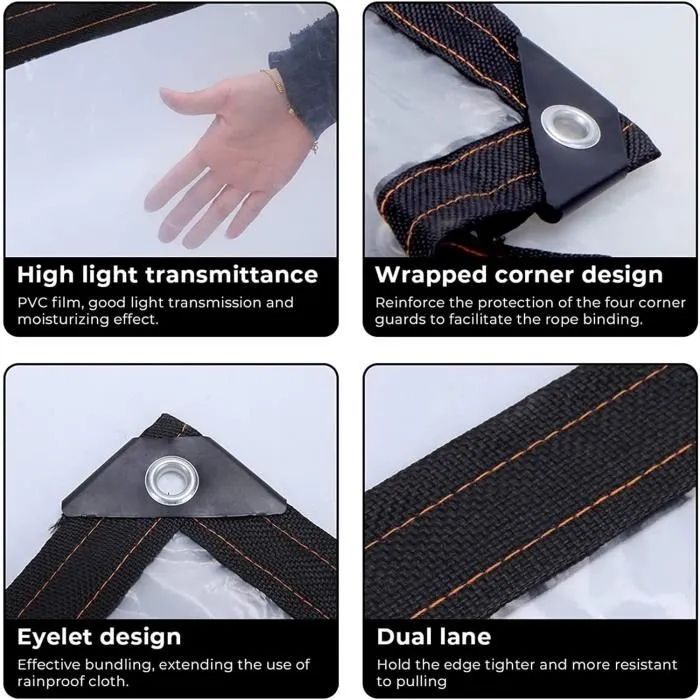 Bâche Transparente Imperméable 1x2 M - Protection Plantes, Meubles, Toit - Polyéthylène, Trous De Fixation