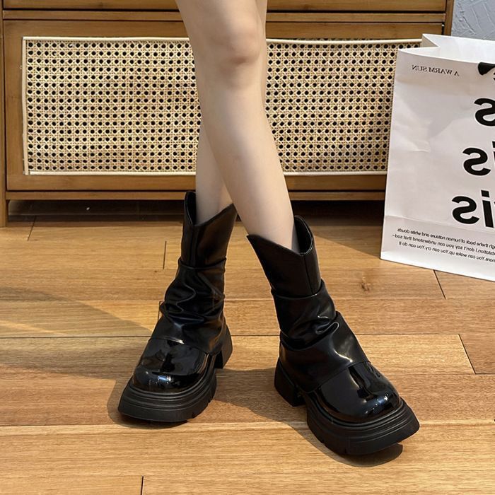 VITATA Bottes Mi-Mollet Femme–Style Bottines avec Semelle Épaisse