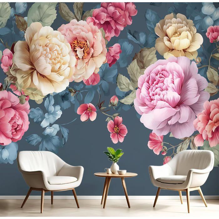 Papier Peint 3D Autocollant Luna - Fleurs Pivoines Roses, Motif Design (neuf)