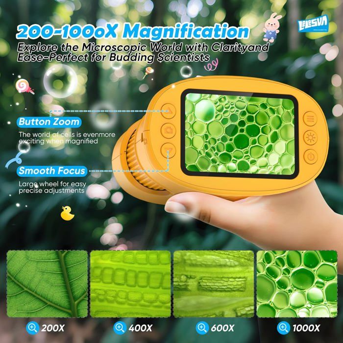 Microscope Portable 4K Pour Enfant – Écran 2,4 Pouces, Zoom 1000x, Rechargeable, Rose, Dès 3 Ans