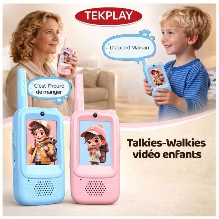 Talkies-Walkies Vidéo pour Enfant, Talkies-Walkies Longue Portée De 100 À 400 M Rechargeables, Jouet À Changeur De Voix avec Écran D'affichage, Chat