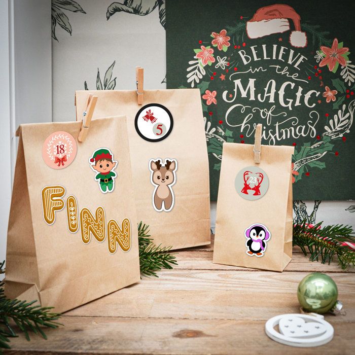 Calendrier De L’Avent DIY – 24 Sacs En Papier Kraft Avec Autocollants Numérotés – Style Vintage, à Remplir Soi-même