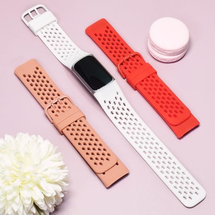 Compatible avec bracelet Fitbit Charge 5,femmes hommes Bracelet  Remplacement respirant,souple imperméable,Rose officiel/Rouge /Blanc -  Cdiscount Téléphonie