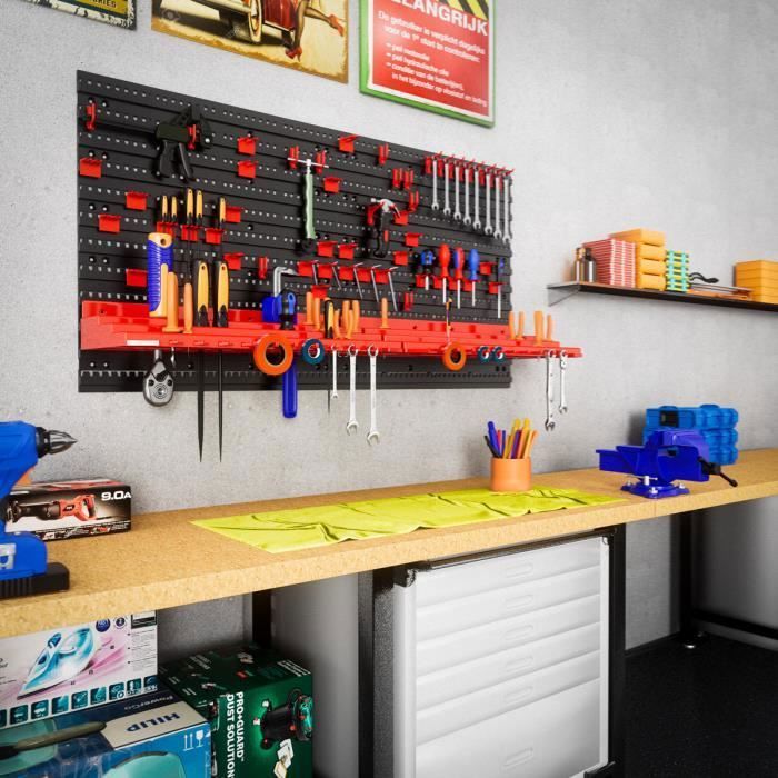 GYMAX Panneau De Rangement Mural Pour Outils, Panneau Perforé Avec Set De 28 Accessoires