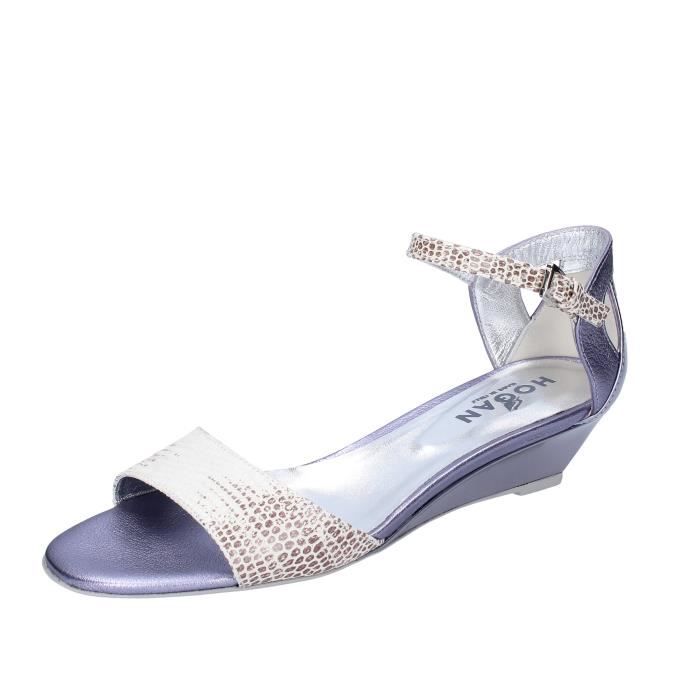 Sandales Femme HOGAN Blanc Compense Cuir Boucle de serrage Blanc Cdiscount Chaussures