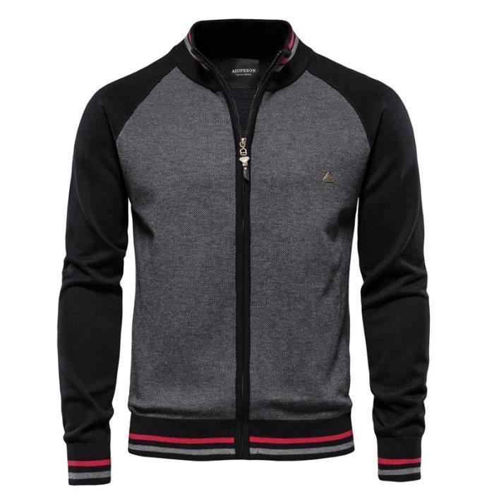PULL Homme Fermeture eclair en patchwork decontractee et elegante pour plus de chaleur Vert