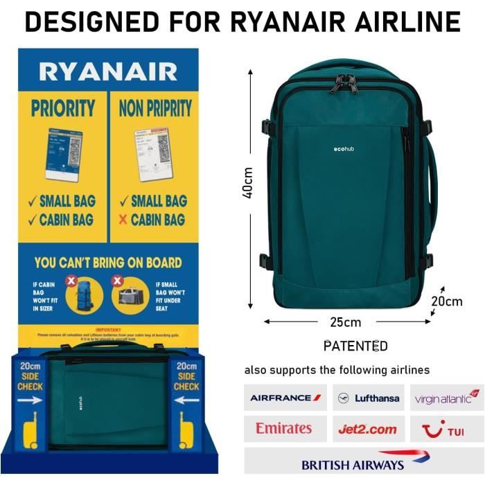 Bagages Cabine 40X20X25 Sac A Dos Voyage Ryanair Sous Siege 13 Poches Sac A Dos Cabine