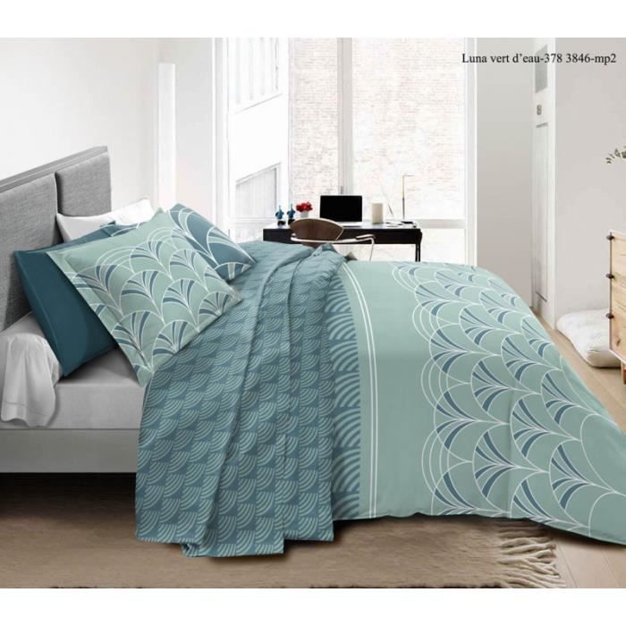 Parure De Draps 4 Pièces 300 Fils - Vert Doux - Coton Satiné - Queen