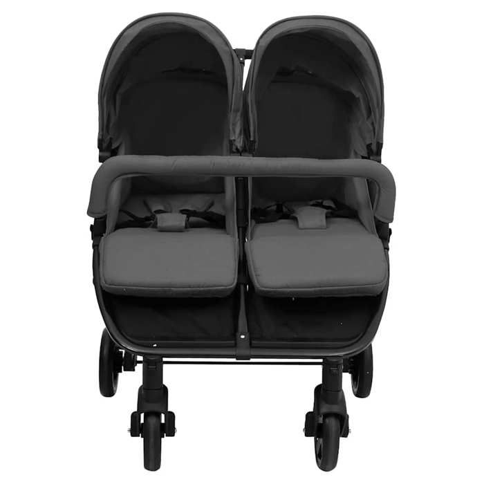 Poussette Double VidaXL - 2 Places, Pliable, UV Protection - Gris Acier