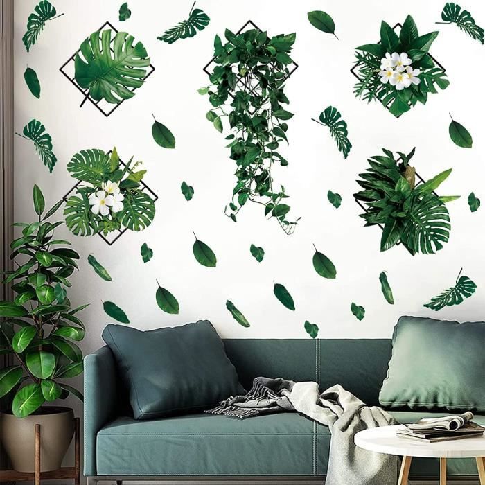 Sticker fleur verte décoration murale 
