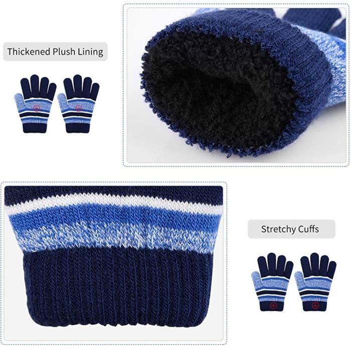 Ensemble Bonnet écharpe Gants Enfant 3 Pièces – Tricoté 100% Acrylique – Gants Tactiles – Pour Fille Et Garçon 2-8 Ans – Hiver, Ski, Plein Air