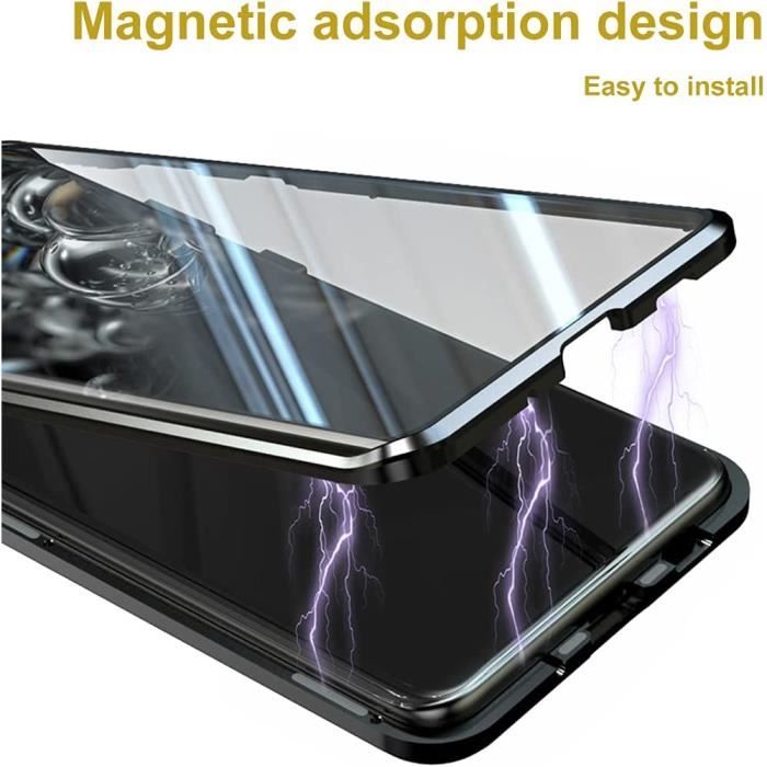 Coque Magnétique pour Samsung Galaxy S20 Ultra 5G,Coque Adsorption  Magnétique Avant et Arrière Verre Trempé Transparent Couverture Plein écran