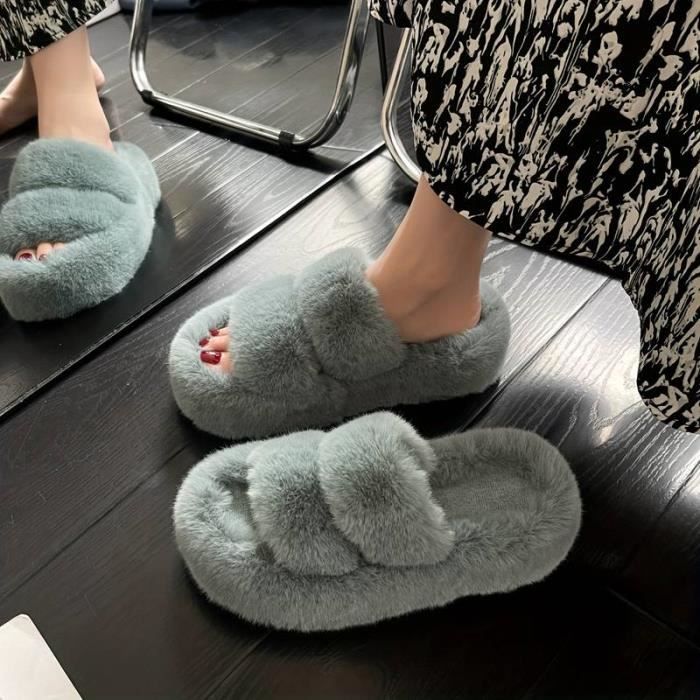 Chaussons En Coton Peluche Pour Femme - Chauds, Confortables, Semelle Antidérapante Mémoire De Forme - Pour L'intérieur