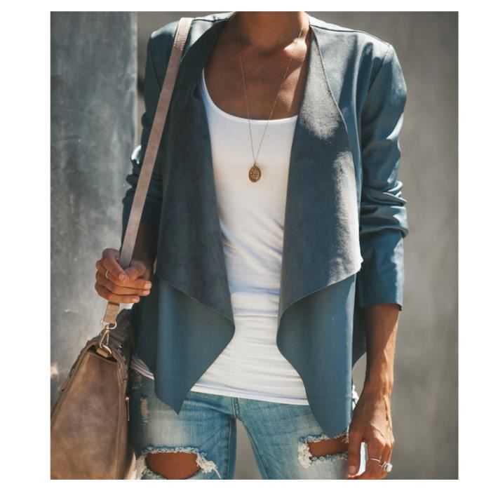 Gilet asym trique femme bleu pas cher cuir simili Veste d t