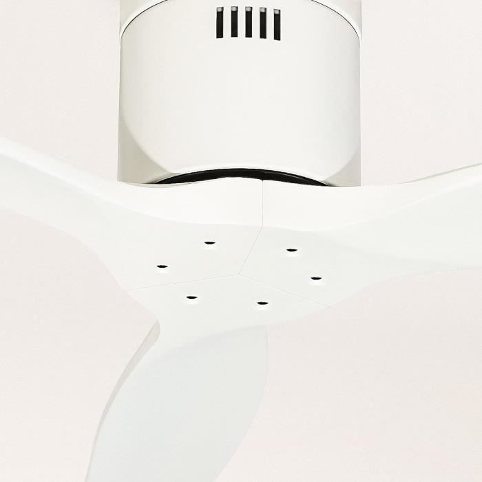 CREATE / WINDCALM M/Ventilateur de plafond ABS avec lumière bleu cobalt, pales effet bois clair et télécommande / 40W, Minuterie, 132 cm, 6 vitesses, 3 températures de lumière, fonction été-hiver