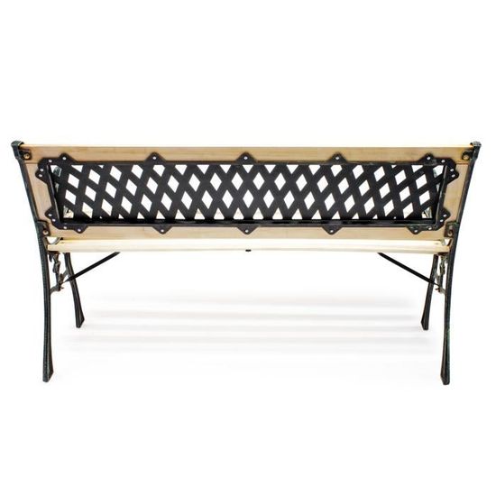 banc de jardin banquette inge en bois et fer de fonte dossier avec motif en grilles deux places 51842 cdiscount jardin