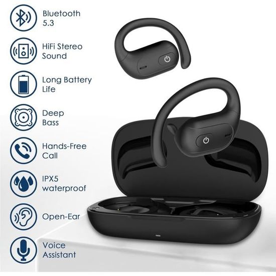 Ifecco Open Ear Casque Bluetooth 5.3,Écouteurs Ouverts Sans Fil