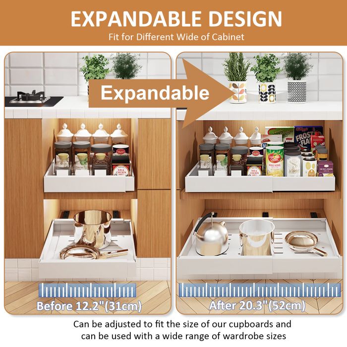 Tiroir Coulissant SAYZH Pour Placard - Extensible 30-50cm, Profondeur 53cm, Sans Percage, Blanc