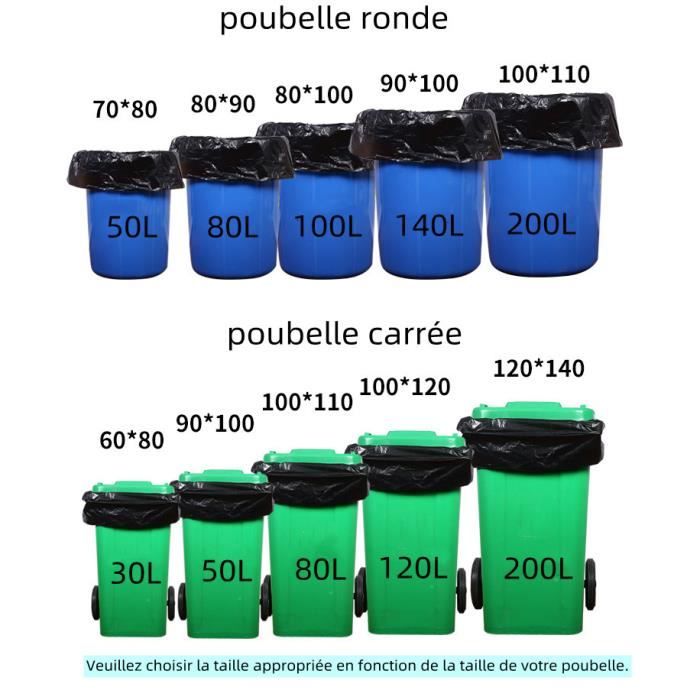 50pcs Grand Sac Poubelle épais Noir,Sac Plastique Plat Jetable,120*130cm
