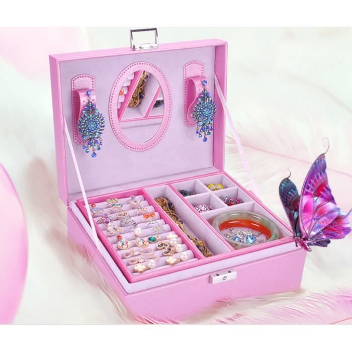 Boîte à bijoux avec miroir demoiselle rose 19.5x12x10.3cm - Centrakor