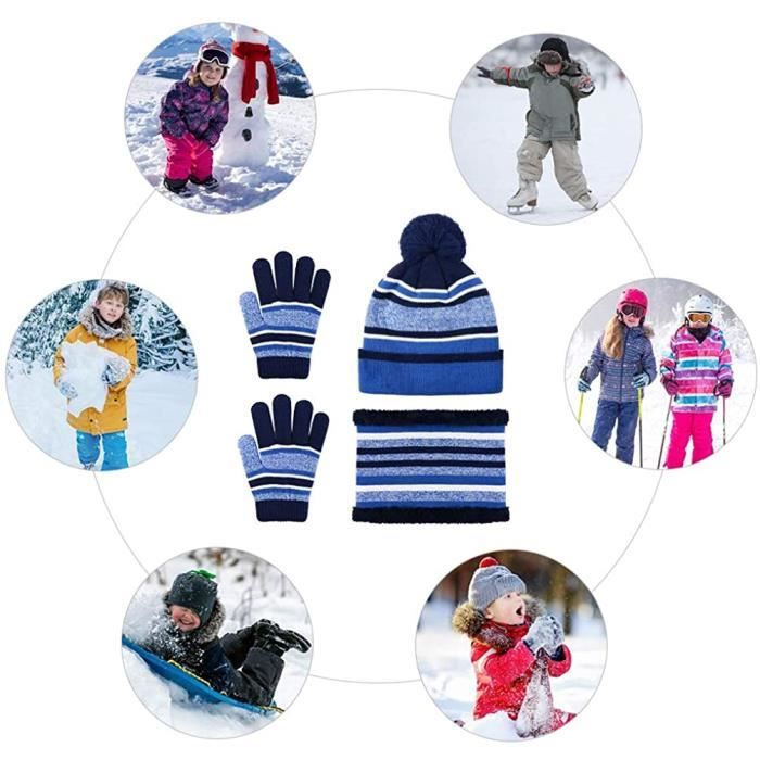 Set Hiver Enfant 3 Pièces - Bonnet Écharpe Gants Tricot Doublure Polaire Pour Fille Garçon 3-8 Ans