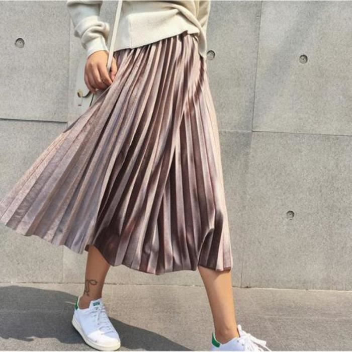 Jupe Printemps ete 2018 Mode taille haute Velours plisse Femme Blanc Cdiscount Pret a Porter