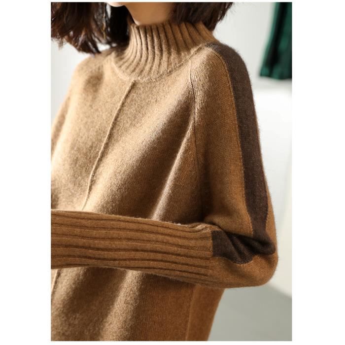 Pull femme automne et hiver tricoté long pull en laine mode femme col roulé  couleur unie pull long pull femme chaud fente