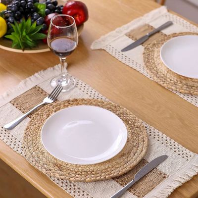 Lntyq Lot de 4 sets de table tissés à la main en toile de jute de coton naturel et paille d'eau Lntyq Lot de 4 sets de table tissés à la main en toile de jute de coton naturel et paille d'eau