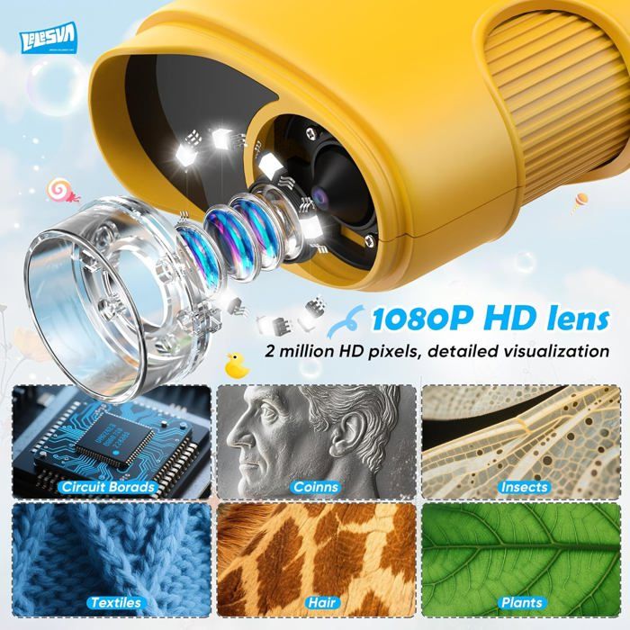 Microscope Portable 4K Pour Enfant – Écran 2,4 Pouces, Zoom 1000x, Rechargeable, Rose, Dès 3 Ans