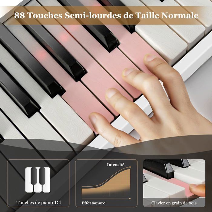 Piano Numérique 88 Touches En Taille Standard COSTWAY-Triple Pédale-Support Réglable Pliable-Mode Double Clavier-Puces-Noir - Instruments De Musique