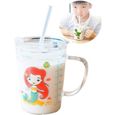 Tasse à lait pour enfants avec paille, verre transparent 400 ml Apprendre à boire une tasse de formateur, une jolie tasse pour-0