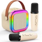 Machine de karaoké pour enfants ATOPDREAM,Avec deux micros,jouet haut-parleur Bluetooth(5.0),Lumières contrôlables RVB (Beige)